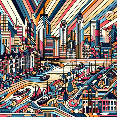 Line art rotterdam schilderij | Rotterdamse lijnen: een artistieke verkenning van de stadse skyline | Kunst - 60x60 centimeter op Canvas | Foto op Canvas