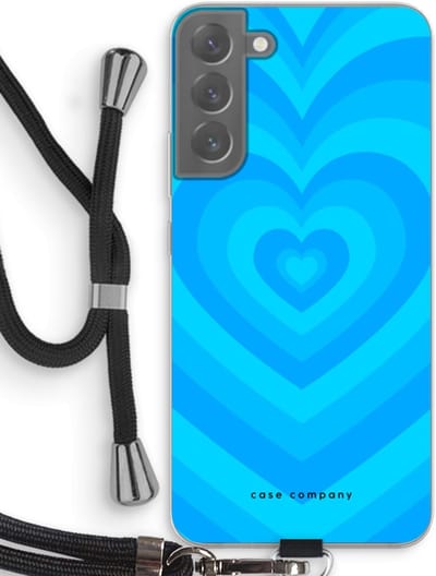 Case Company® - Hoesje met koord geschikt voor Samsung Galaxy S22 Plus hoesje met Koord - Hart Blauw - Telefoonhoesje met Zwart Koord - Bescherming aan alle Kanten en Over de Schermrand