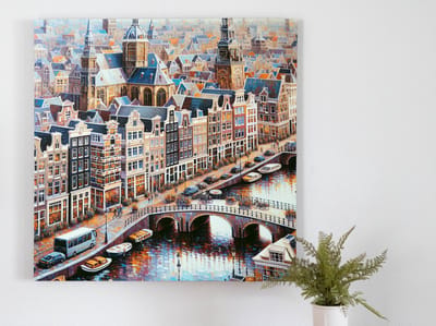 Acryl amsterdam schilderij | Amsterdamse meesterwerk van kleurrijke acrylverf en artistieke expressie | Kunst - 60x60 centimeter op Canvas | Foto op Canvas