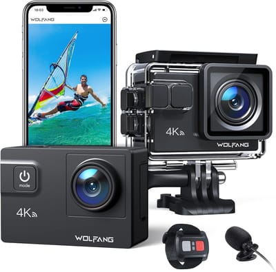 SnelShoppen - Actie Camera 4K 60FPS met 24MP Onderwatercamera, Wifi, 40M Waterdicht, 2.0 EIS Beeldstabilisator, Touchscreen, Helmcamera, 8x Zoom, Exte