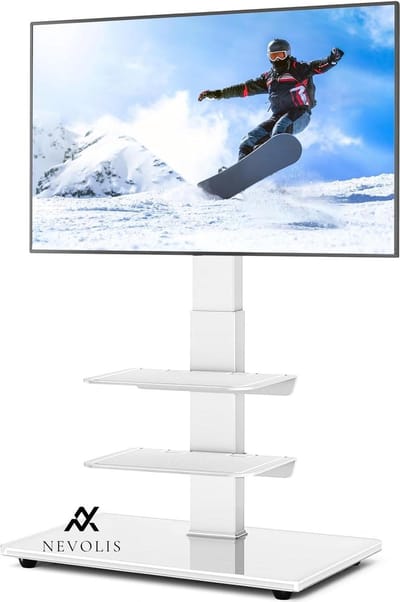 Nevolis Floor Stand for 32-70 Inch LCD/LED Flat Curved Screen with Cable Management Swivel and Height Adjustable White TV Stand Max VESA 400x400mm .