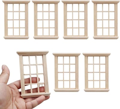 Miniatuur Ramen - Poppenhuis Meubels - DIY Projecten - Houten Kunstwerk - 8.2 x 1.5 x 11.5 cm - Natuurlijk Hout