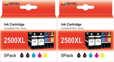 INKFIND 2500XL inktcartridge voor Canon PGI2500 PGI-2500 2500XL inktcartridge multipack 10 stuks (2*5pack=Zwart x 4, Cyaan x 2, Magenta x 2, Geel x 2) voor Canon Maxify IB4050 IB4150 MB5050 MB5150 MB5155 MB5350 MB5450 MB5455
