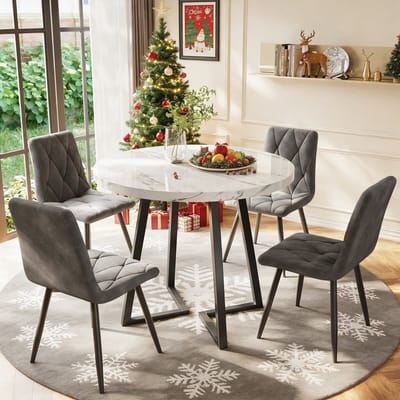 REDOM Eettafel rond Ø80 cm van MDF met stevig metalen onderstel, modern marmerpatroon, verstelbare voeten