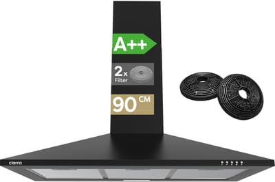 CIARRA VMB9201 - Afzuigkap 90 cm Wandkap A++ 406 m³/u Recirculatie & Luchtafvoer incl. Koolstoffilter Zwart