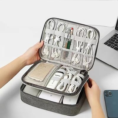 Arvion 3-laagse Organizer voor Elektrische Kabels, Elektronica Accessoires Tas voor Reizen, Grijs, 27 x 20 x 10 cm