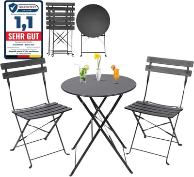 Elegante 3-delige bistroset met ronde tafel en inklapbare stoelen voor tuin en balkon