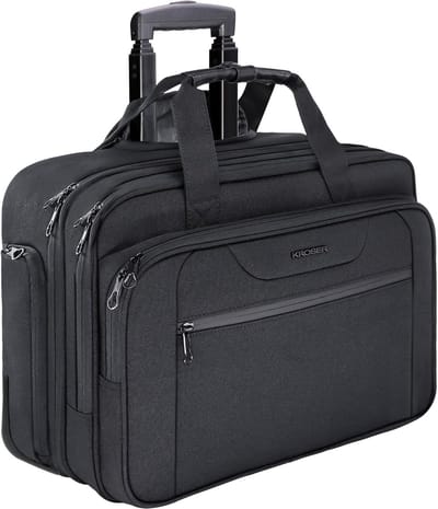 KROSER Laptoptas met wieltjes voor laptop tot 17,3 inch, waterdicht, aktetas met RFID-zakken, voor mannen/vrouwen, rolling laptoptas