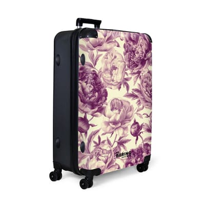 NoBoringSuitcases.com® - Koffer groot - Reiskoffer lichtgewicht - Wit met paarse bloemen - Rolkoffer met 4 wielen - Grote trolley XL - 98 liter bagage