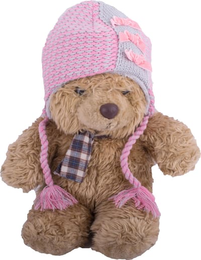 Kinder Muts 1-2j. met 3 Strikjes, Licht Roze/Licht Grijs, Volledig Fleece Binnenin