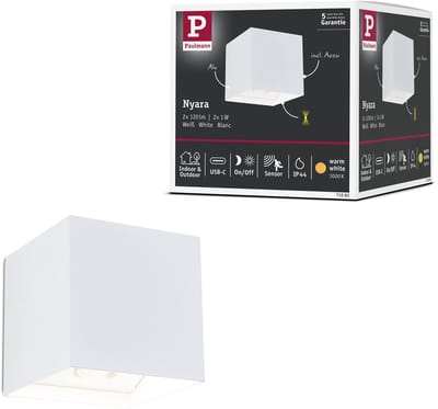 LED wandlamp op accu Nyara IP44 3000K 100x104 mm 2x1W Wit