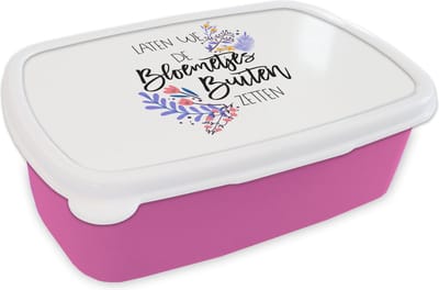 Broodtrommel Roze - Lunchbox - Brooddoos - Quotes - Spreuken - Laten we de bloemetjes buiten zetten - 18x12x6 cm - Kinderen - Meisje