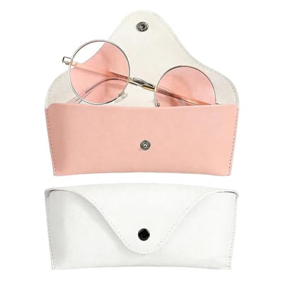 Dailygoods - 2 stuks brillenkokers van zacht PU-leer, draagbaar etui met knoopsluiting, voor brillen en zonnebrillen (wit + roze)