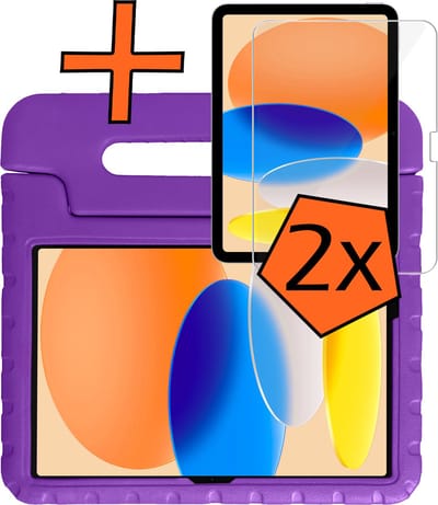 Hoesje - Geschikt voor Apple iPad A16/A18 (2025/2026) - 11 inch (11e & 12e generatie) - Met 2x Screenprotector - Kinderhoes Shockproof Bumper - Kidsproof Case - Tablet Hoes - Kinder Hoes Cover - Paars