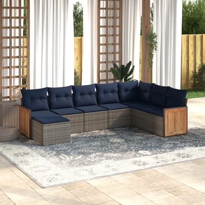 vidaXL - 8-delige - tuinbankset - met - kussens, - grijs - polyrotan