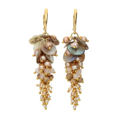 Bela Donaco - Oorbellen Wrap Wire B15 – 24K Verguld Sterling Zilver – Parels – Maansteen – Rookkwarts