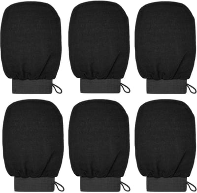 QTTVBTNA -6-delige Exfoliërende Handschoenen Set – Scrub Wash Mitts voor Douche & Bad – Verwijdert Dode Huidcellen & Zelfbruiner – Zachte Huidmassage voor Mannen & Vrouwen – Herbruikbare Peelinghandschoenen (Zwart)