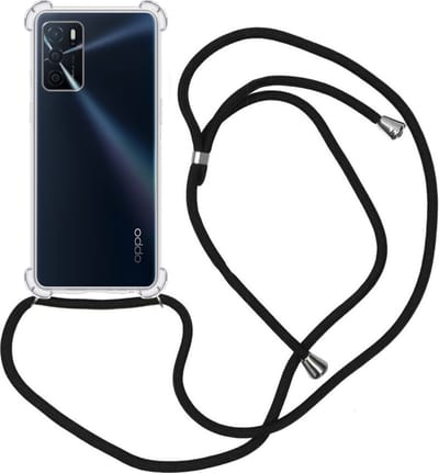 Hoes - Geschikt voor OPPO A16 - Met Koord - Shock Proof - Siliconen Case - Back Cover - Telefoonkoord - Telefoon Hoesje Shockproof - Telefoonketting - Transparant