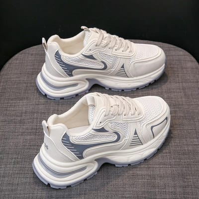 Dezelfde Dad Schoenen Dames Zomer Hoogteverhoging Vetersluiting Dames Schoenen Trend Ademend Mesh Casual Sportschoenen 40 beige