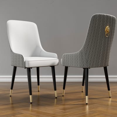 FATIVO Eetkamerstoelen - Set Van 2 - Eetkamerstoel - Eettafelstoel - Keukenstoel - Moderne Design - Grijs Kunstleer - Gepolstered - Zwarte Metalen Poten - Max. Draagvermogen 150KG