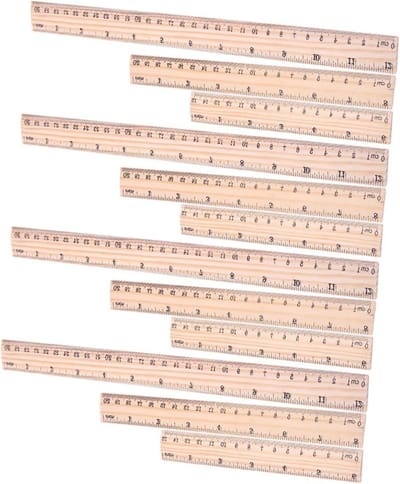 Houten Linialen Set - Meetlatten Tekenlinialen - Tekenen Meten - Duurzaam Helder Gravure - 30 cm 12 Stuks - Diverse Kleuren