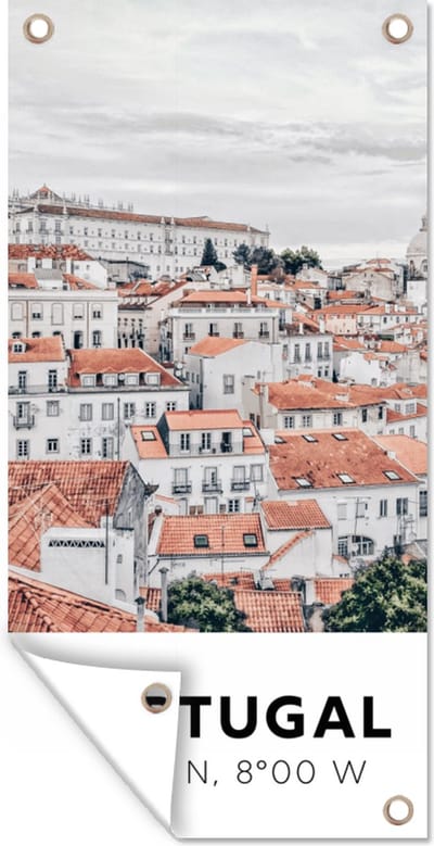 Schuttingposter Portugal - Europa - Rood - Skyline - 100x200 cm - Tuindoek