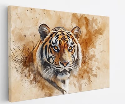 Saammp Canvas Schilderij - Abstracte Tijger - Natuur - Dieren - 45x30 - Foto op canvas - Wanddecoratie - muurdecoratie Woonkamer - Slaapkamer decoratie - Canvas Print