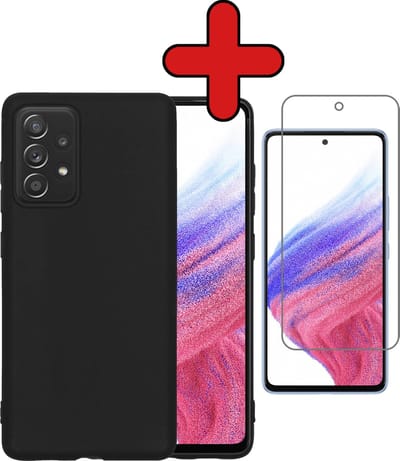 Hoesje - Met Screenprotector - Geschikt voor Samsung Galaxy A53 - Sterk & Shockproof - Telefoon Hoes - Back Cover - Siliconen Case - Telefoonhoes - Zwart