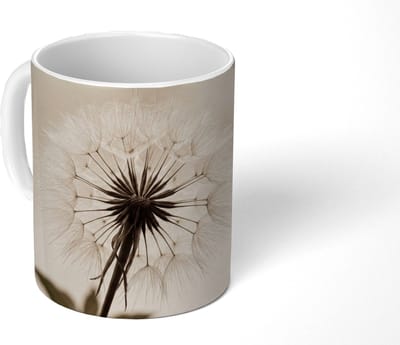 Mok - Koffiemok - Paardenbloem - Minimalistisch - Wit - Mokken - 350 ML - Beker - Koffiemokken - Theemok