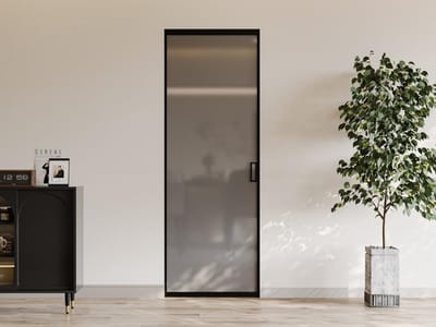 Vente-unique Schuifdeur met klamplaagsysteem - Aluminium en gehard rookglas - H205 x L73 cm - LINCI II