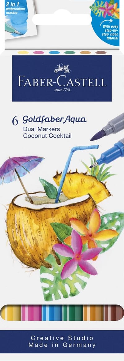 Duo aquarelmarker Faber Castell Goldfaber kartonetui 6 stuks Coconut - FC-164509