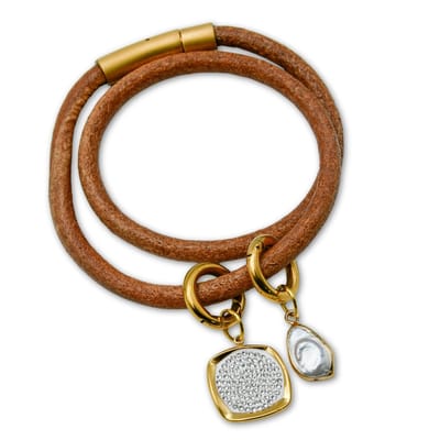 Marama - wikkelarmband Crystal-Shell - leer -kristallen - schelpensteen - damesarmband - cadeau dames