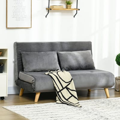 OKWISH Slaapbank 130 x 78 x 79 cm - 2-Zits Met Slaapfunctie En 6-Voudig Verstelbare Rugleuning - Voor Woonkamer Of Logeerkamer - Polyester - Grijs