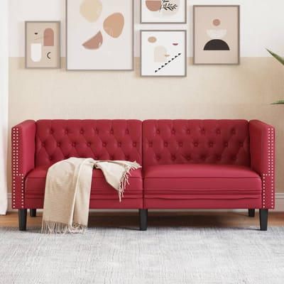 Vidaxl Bank Chesterfield, 2-Zits, Bordeauxrood, Bekleed met Kunstleer
