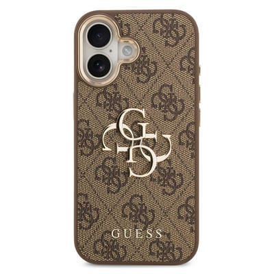 Guess 4G Metal Logo Backcover voor de Apple iPhone 17 - Gold Edge - Brown