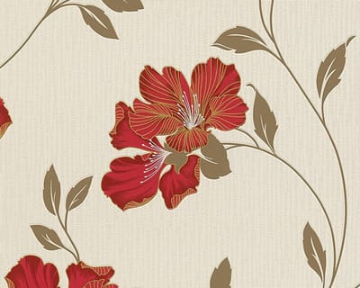 BLOEMEN BEHANG - Beige Rood Goud Brons Metallic - AS Creation Atlanta