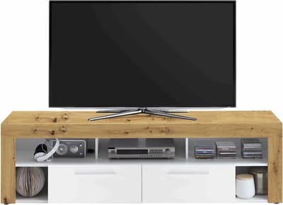 TV-meubel Enrico Wit - Artisan Eiken - Breedte 180 cm - Hoogte 52.8 cm - Diepte 41.3 cm - Met lades - Met planken - Zonder deuren