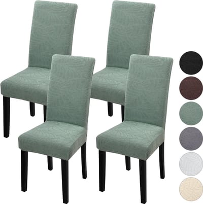 Stoelhoezen, jacquard-bladeren, universele stretch stoelhoes, moderne stoelhoes, elastisch, afneembaar, wasbaar, spanhoes voor eetkamerstoelen, 4-delige set