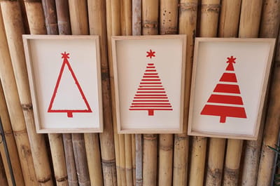 House of Seasons Wand decoratie kerst boom rood ,Set van 3 , grootste maat L30 x B2,5 x H45cm