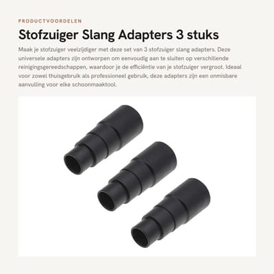 Dailygoods - Stofzuiger Slang Adapters - 3 stuks - Universeel - Zwart - Stofafzuiger Attachment - Geschikt voor diverse stofzuigers - Kleur zwart