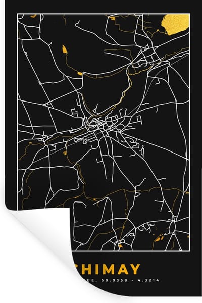 Muurstickers - Sticker Folie - Stadskaart - Goud - Chimay - Plattegrond - Kaart - 20x30 cm - Plakfolie - Muurstickers Kinderkamer - Zelfklevend Behang - Zelfklevend behangpapier - Stickerfolie