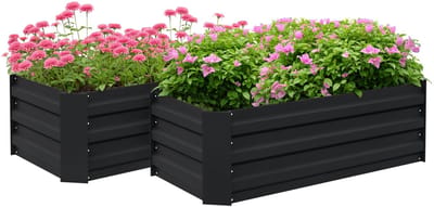 Killogood Lot van 2 moestuinbak afm. 100L x 50l x 30H cm - golfplaat staal zwart