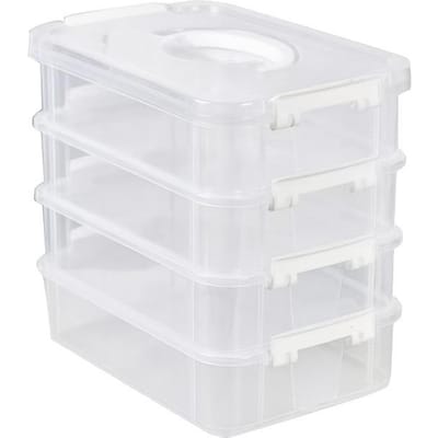 Extra Grote 4-Laags Stapelbare Opbergdoos met Deksel Transparante Plastic Organizer Speelgoed Bouwblok Opbergdoos Classificatie Doos wit