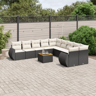 vidaXL - 11-delige - Loungeset - met - kussens - poly - rattan - zwart