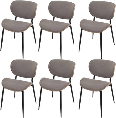 Set van 6 eetkamerstoelen MCW-O45, gebogen houten stof (370g/m²) Oeko-Tex MVG-gecertificeerd ~ naturel, lichtgrijs