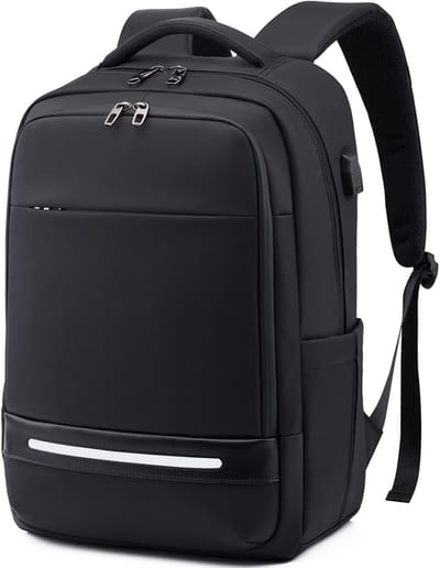 Famanu – Laptoprugzak, 17 inch, grote capaciteit, heren, waterdicht, diefstalbeveiliging, rugzak voor laptop, met USB-oplaadaansluiting, functionele rugzak voor reizen, zaken, college, dames, zwart