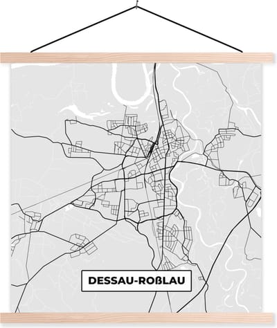 Posterhanger incl. Poster 40x40 cm - Schoolplaat - Duitsland - Plattegrond - Kaart - Dessau-Roẞlau - Stadskaart - Textielposter - Blanke latten - Stadskaart