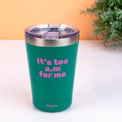 Koffiemok thermosbeker Its too am for me green van Fisura