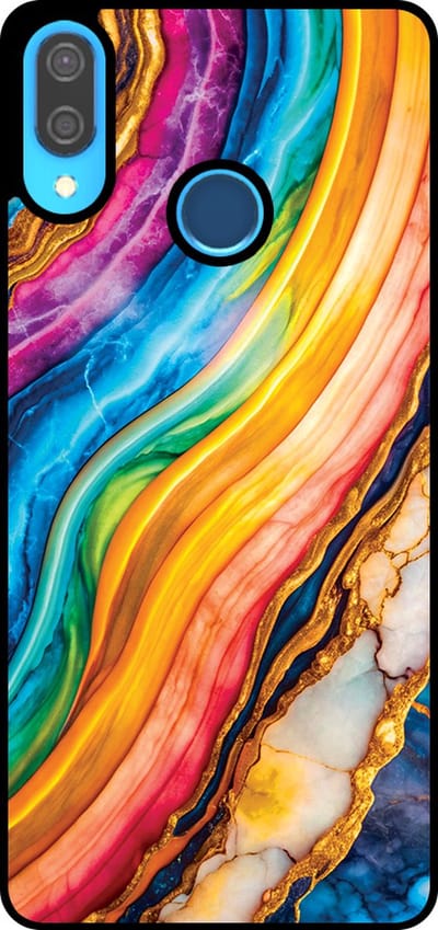 Smartphonica Telefoonhoesje Geschikt voor Huawei P20 Lite / Nova 3E met Regenboog Goud Marmer Opdruk - TPU Backcover Case Rainbow Gold Marble Design geschikt voor Huawei Nova 3E;Huawei P20 Lite (2018)