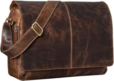 Grote Leren Schoudertas Voor Laptop 15.6 Inch Vintage Aktetas Unisex